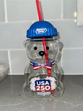 Honey Dew USA 250 Bearista Cup with Blue Beanie & Red Straw
